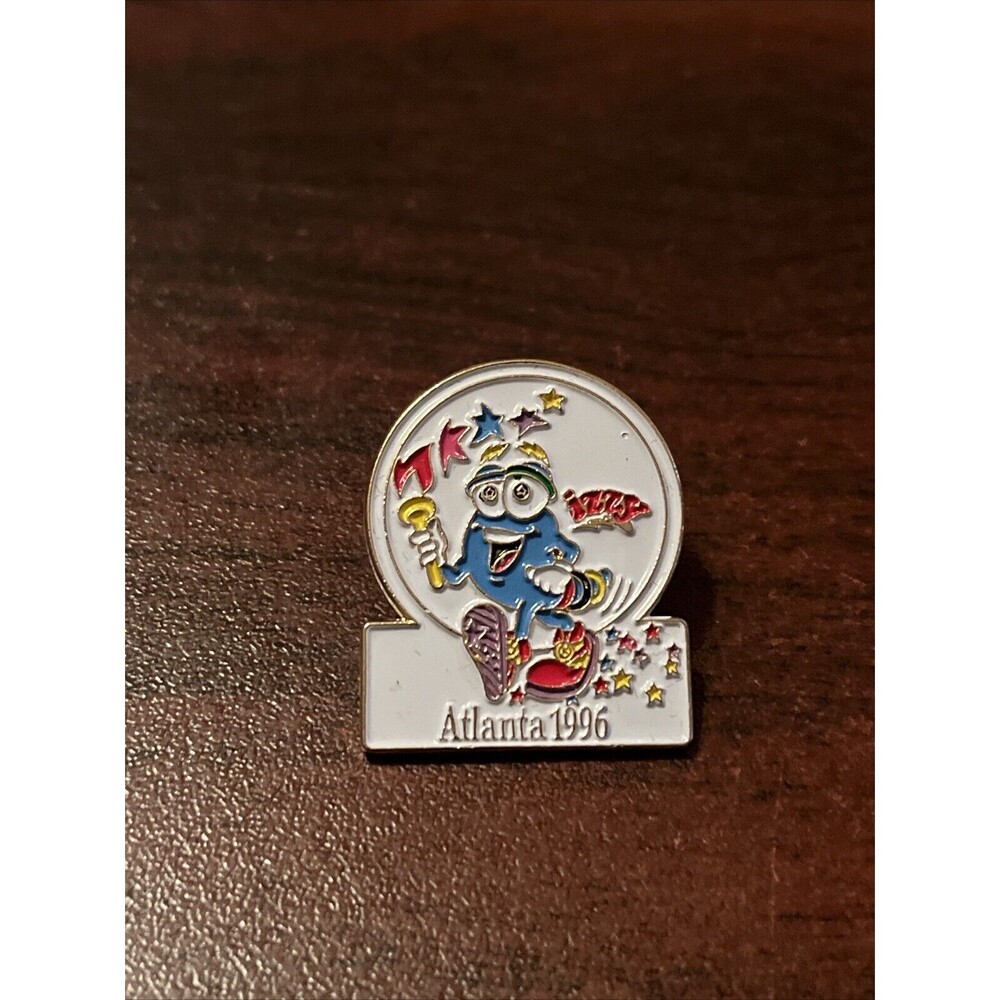 Vintage 1996 Atlanta Olympics Izzy Olympic Torch Lapel Hat Pin